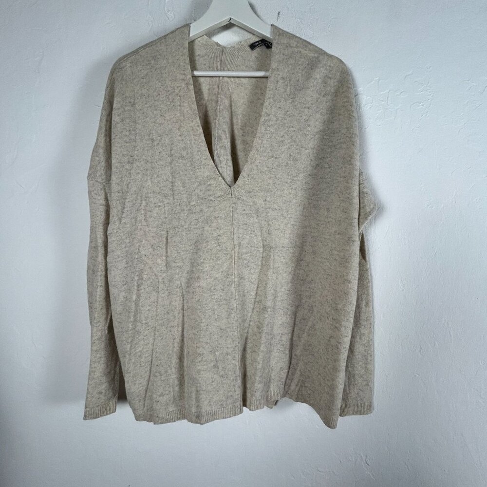 Vince Womens Wool Cashmere V-Neck Sweater Size Small Beige Pullover Soft Cozy